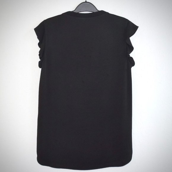 Kate Spade Black Flutter Sleeve Blouse S Satin Crepe VNeck NJMU4836 Relaxed Fit - Picture 6 of 7